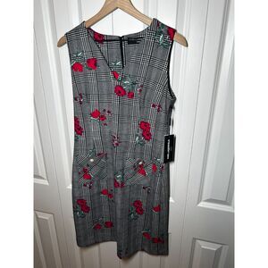 Karl Lagerfeld Paris Plaid Floral Faux Pearl Pocket Sheath Dress NWT Size 6